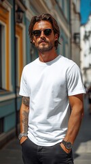 Fototapeta premium White t-shirt mockup | Mockup