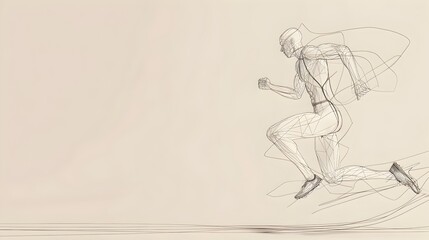 Fototapeta premium Minimalist 3D Render of One Line Drawing of Triathlete Running in Abstract Art