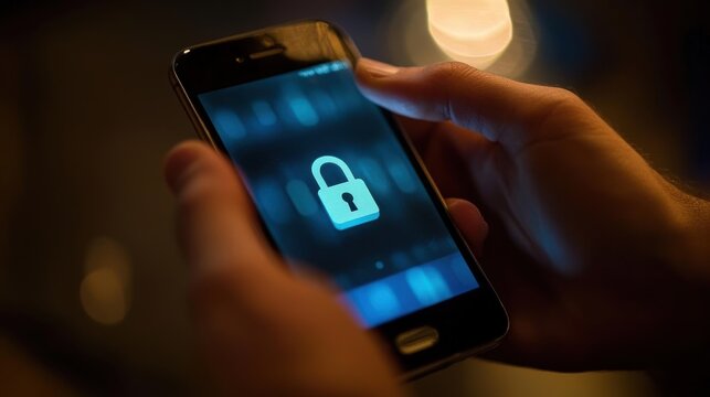 Data Protection in Your Hands: Person Holding Smartphone with Lock Icon for Mobile Security Concept