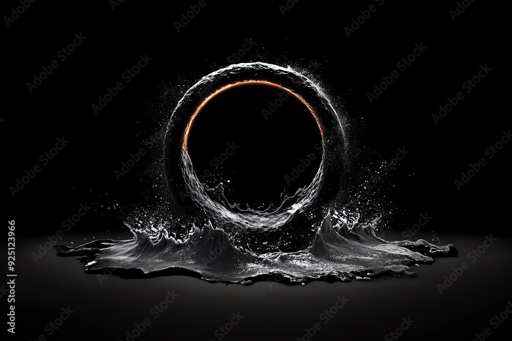 Aufkleber a water ring with a splash on a black background. the ring is formed by water and is illuminated by 