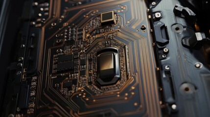 Fototapeta premium Technological Security Concept: Digital Lock with Circuit Board Design