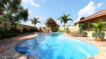 Fototapeta premium Luxury Swimming Pool Design with Palm Trees