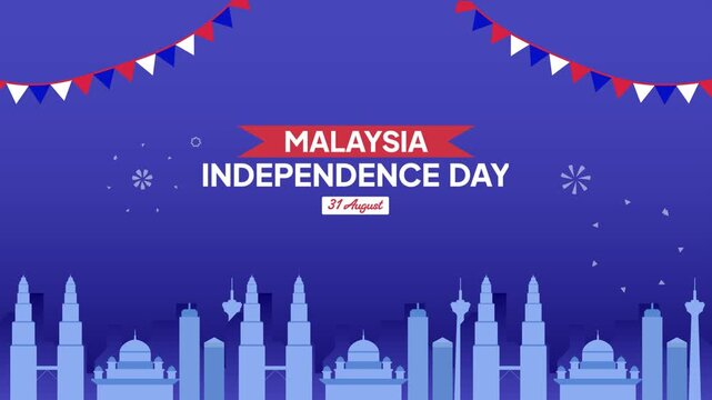 Animated video Malaysia Independence Day concept. Full length animation illustration. High quality 4k footage.