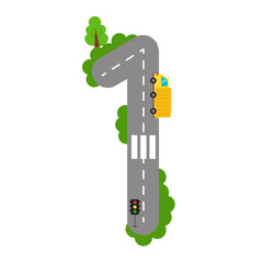 Vector illustration. Road numbers for kids. Number 1.