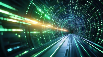 Futuristic tunnel, abstract background, digital convergence, tech innovation, immersive experience, neon glow, 3D perspective, digital art