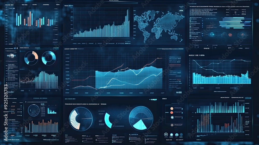Poster digital dashboard displaying real-time communication data from multiple sources.