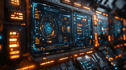Obraz premium High-tech control panel with holographic interface - generative ai