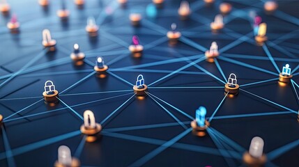 Digital representation of a communication network, with nodes and connections.