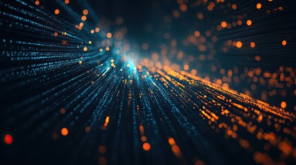 Digital representation of a data stream flowing through a network, with glowing bits.