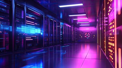Fototapeta premium Futuristic data center with advanced servers and cooling systems.
