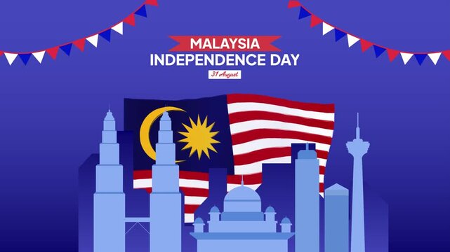 Animated video Malaysia Independence Day concept. Full length animation illustration. High quality 4k footage.
