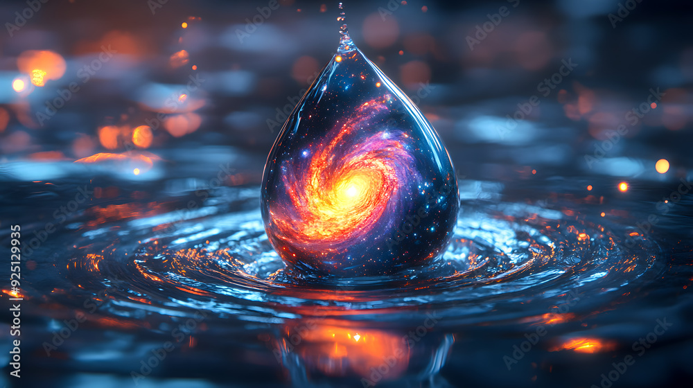 Poster mesmerizing image of a single water drop creating a dynamic swirling vortex pattern on the surface w