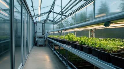 Naklejka premium High-tech greenhouse with a fully automated climate control system.