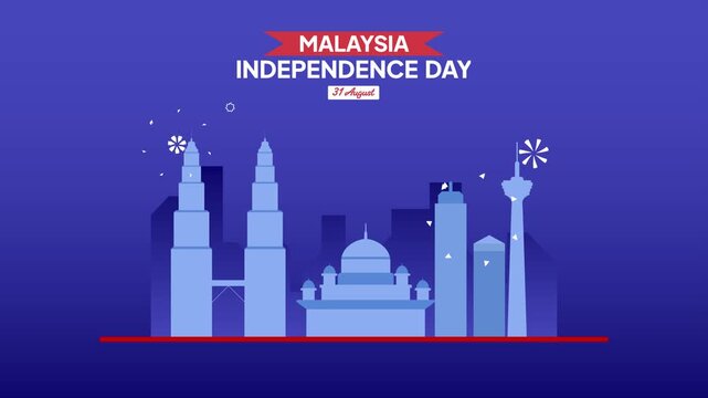 Animated video Malaysia Independence Day concept. Full length animation illustration. High quality 4k footage.