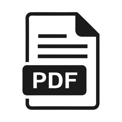 Black silhouette pdf note document file page icon and vector illustration