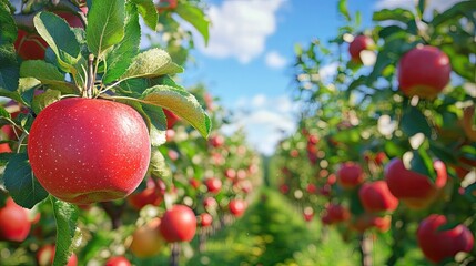 Obraz premium High-tech orchard with automated watering and monitoring systems.