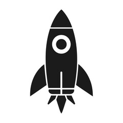 Black silhouette rocket missile spaceship planet flight icon and vector illustration