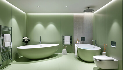 Light green bathroom model, Minimalist style