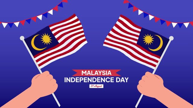 Animated video Malaysia Independence Day concept. Full length animation illustration. High quality 4k footage.
