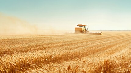 Obraz premium Remote-controlled harvesting equipment working in a large wheat field.