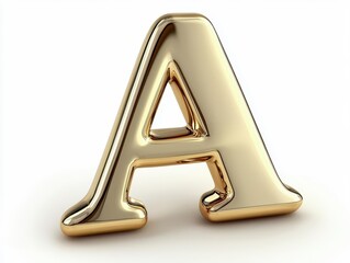 Shiny golden letter A isolated on white background.