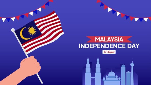 Animated video Malaysia Independence Day concept. Full length animation illustration. High quality 4k footage.