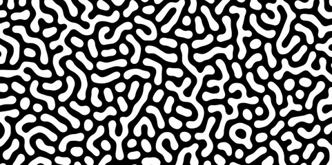 Abstract Turing organic wallpaper with background. Turing reaction diffusion monochrome seamless pattern with chaotic motion. Natural seamless line pattern. Linear design with biological shapes.