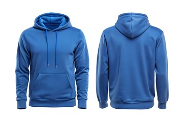 Men's blue hooded warm sport jacket isolated over white background. 3d rendering, 3d illustration.