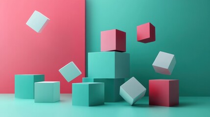 Obraz premium Abstract 3d rendering of geometric shapes. Composition with squares. Cube design. Modern background for poster, cover, branding, banner, placard.