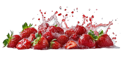 dynamic splash of ripe strawberries transparant background png