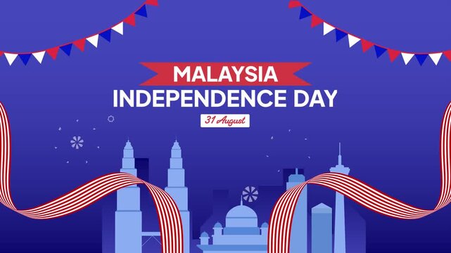 Animated video Malaysia Independence Day concept. Full length animation illustration. High quality 4k footage.