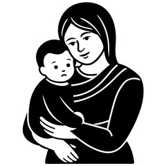mother and child isolated on white, mother and child vector illustration, baby vector art, mother and baby silhouette, mother vector icon, mother and child line art, eps