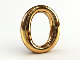 Shiny golden 3D letter O isolated on white background.