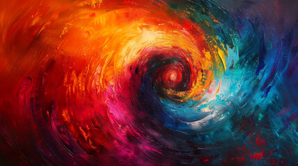 Abstract oil painting with vibrant colors swirling together, showcasing the texture and movement of brushstrokes
