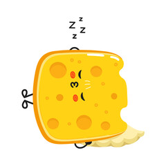 Cheese sleeping character. Vector hand drawn cartoon kawaii character illustration icon. Isolated on white background. Cheese sleep character concept