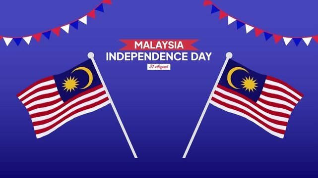 Animated video Malaysia Independence Day concept. Full length animation illustration. High quality 4k footage.