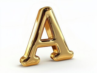 Golden letter A in 3D isolated on white background.