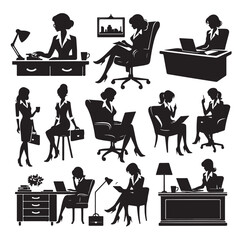 Secretary silhouette vector illustration set