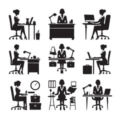 Secretary silhouette vector illustration set