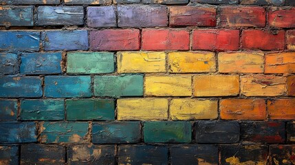 Fototapeta premium Colorful textured brick wall - generative ai