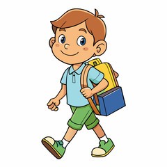 child going back to school isolated on white, child going back to school vector illustration, child vector art, Boy with a bag silhouette, education vector icon, child going back to school line art, e