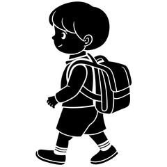 child going back to school isolated on white, child going back to school vector illustration, child vector art, Boy with a bag silhouette, education vector icon, child going back to school line art, e