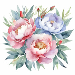 Watercolor bouquet flowers watercolor on white background,  bouquet flowers watercolor © Watercol