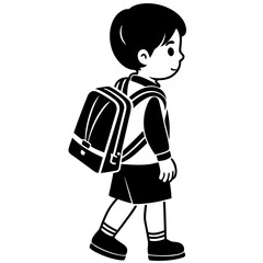 child going back to school isolated on white, child going back to school vector illustration, child vector art, Boy with a bag silhouette, education vector icon, child going back to school line art, e