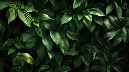 Obraz premium A close up of a bunch of green leaves on the wall, AI