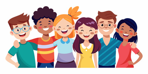 Happy friends. A company of young joyful people on a white background. Friendship and unity concept
