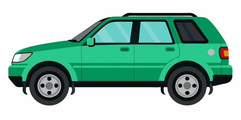Green SUV car side view on a white background. Great family vehicle. Vector illustration  © VectorVibe