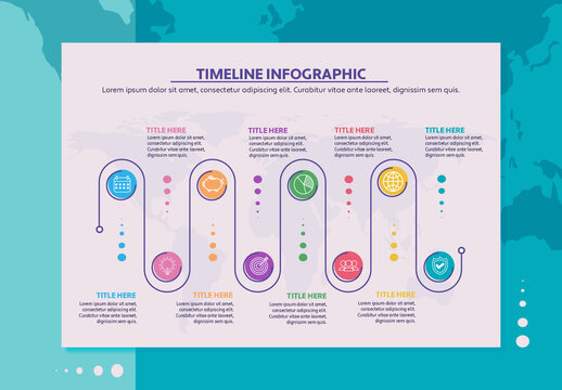 Purple and Blue Timeline Infographic with Modern Flow Design for Business Presentation