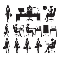 Secretary silhouette vector illustration set