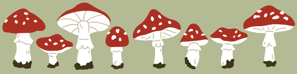 Vector illustration set of cute doodle agarics for digital stamp,greeting card,sticker,icon,healthy food design